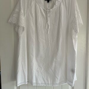 Lane Bryant White Tie Front Short Sleeve Blouse